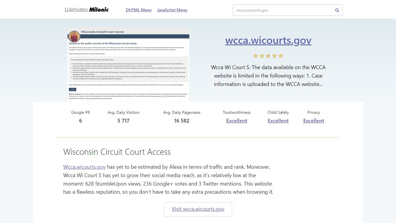 Wcca.wicourts.gov website. Wisconsin Circuit Court Access. - Milonic